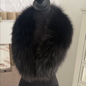 Black fox fur scarf clip on collar